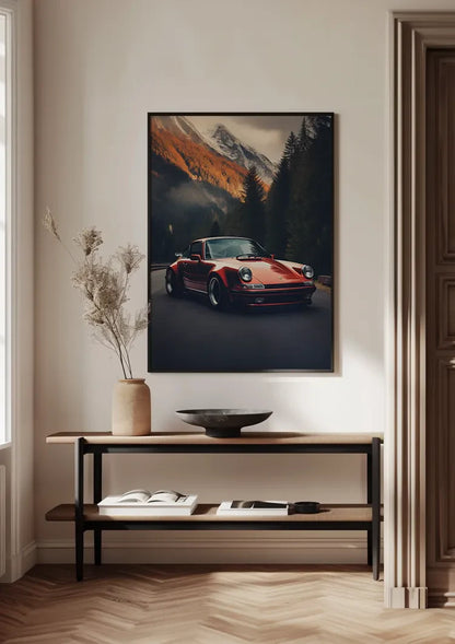 Rode Porsche 911 Turbo Berglandschap Herfsttinten Schilderij