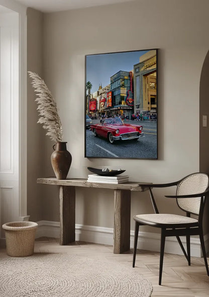 Rotes Oldtimer Las Vegas Strip Belebte Stadtstraße Retro Americana Gemälde