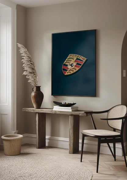 Porsche Logo Emblem Dunkelblauer Hintergrund Gemälde