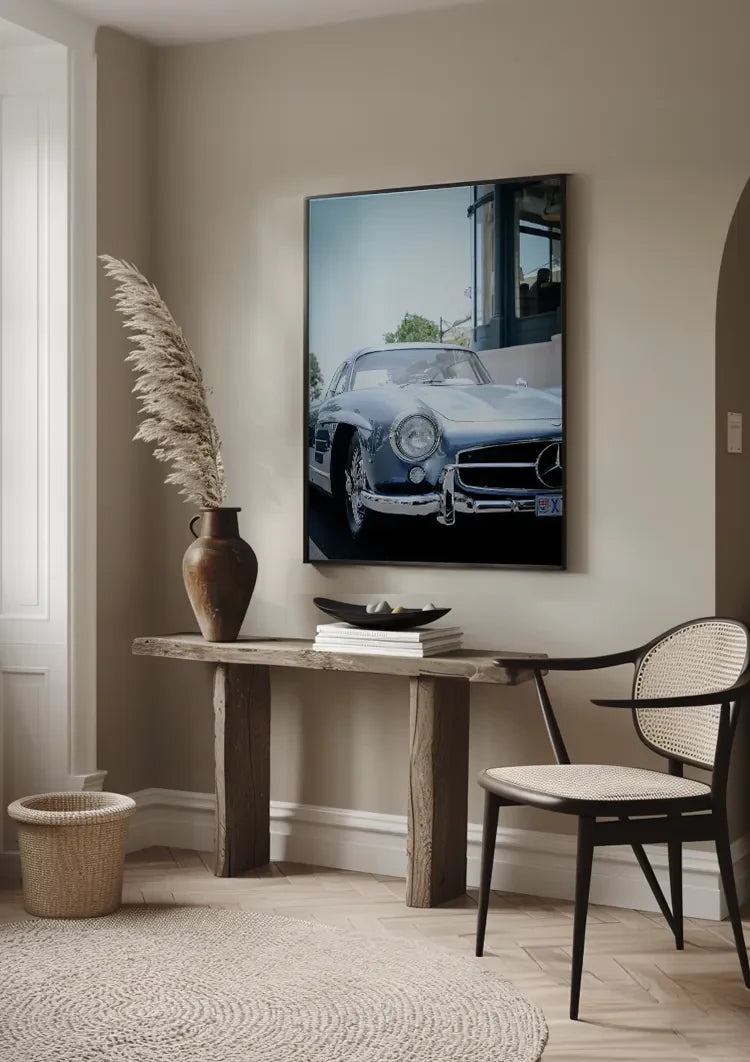 Klassischer silberner Mercedes 300SL Oldtimer-Straßenmalerei