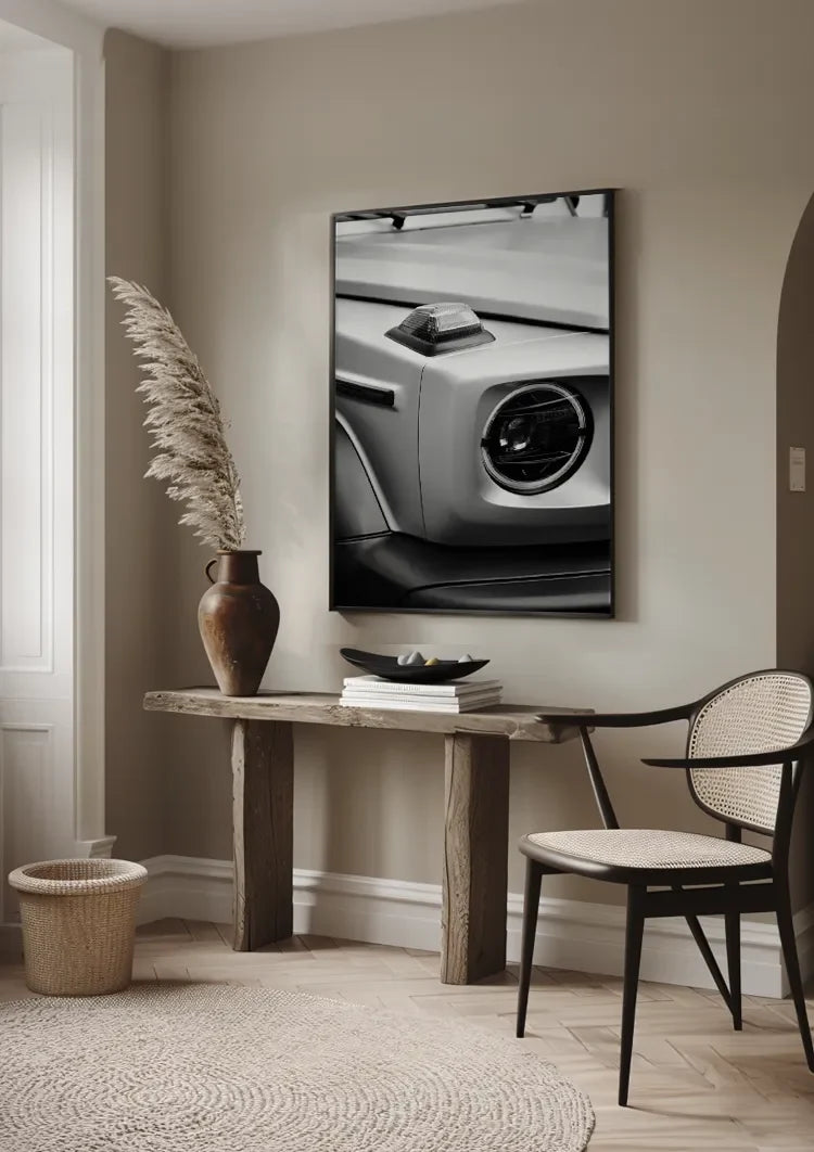 Mercedes G Klasse AMG Koplamp Close Up Zwart Wit Schilderij
