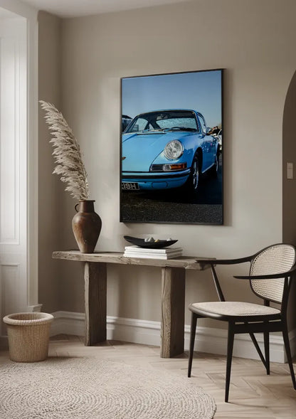 Vintage Hellblauer Porsche 911 Klassisch Sonnenschein Blauer Himmel Gemälde