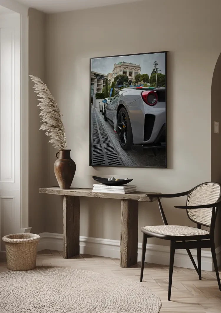 Ferrari 488 Pista Silver-grey Wet Street European Architecture Street Photography Painting