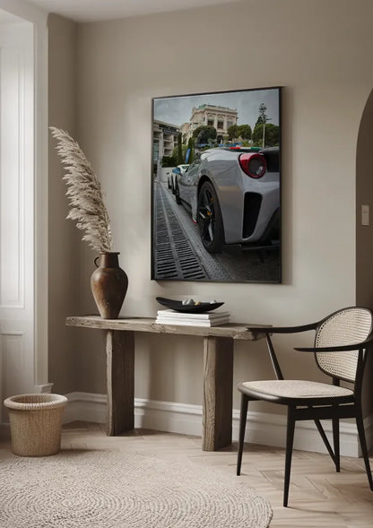 Ferrari 488 Pista Silver-grey Wet Street European Architecture Street Photography Painting