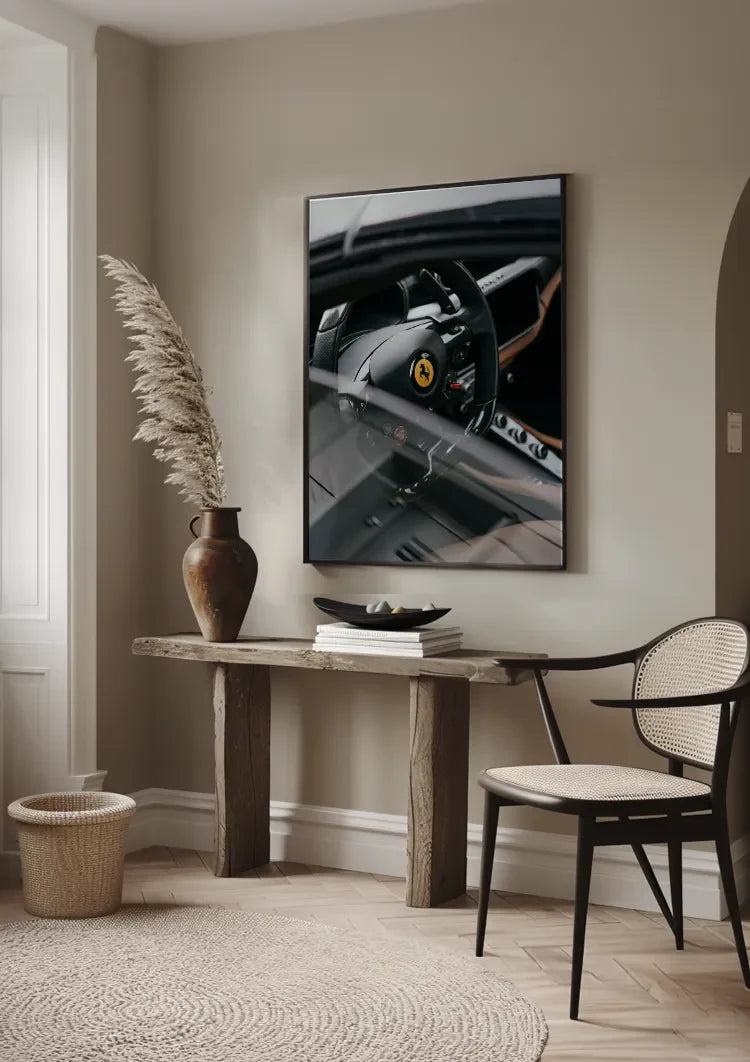 Ferrari Cockpit Interieur Lenkrad Leder Sportwagen Gemälde