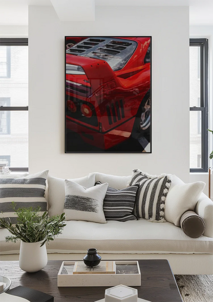 Ferrari F40 Rot Nahaufnahme Heck Lufteinlässe Ikonischer Supersportwagen Gemälde