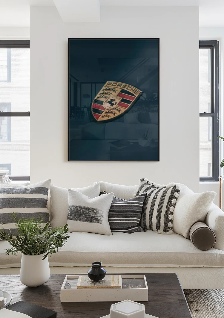 Porsche Logo Emblem Dunkelblauer Hintergrund Gemälde