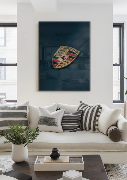 Porsche Logo Emblem Dunkelblauer Hintergrund Gemälde