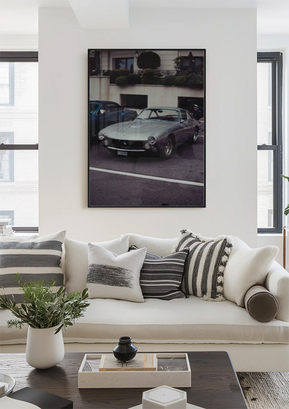 Klassisches silbernes Ferrari Straßen-Vintage-Auto-Gemälde