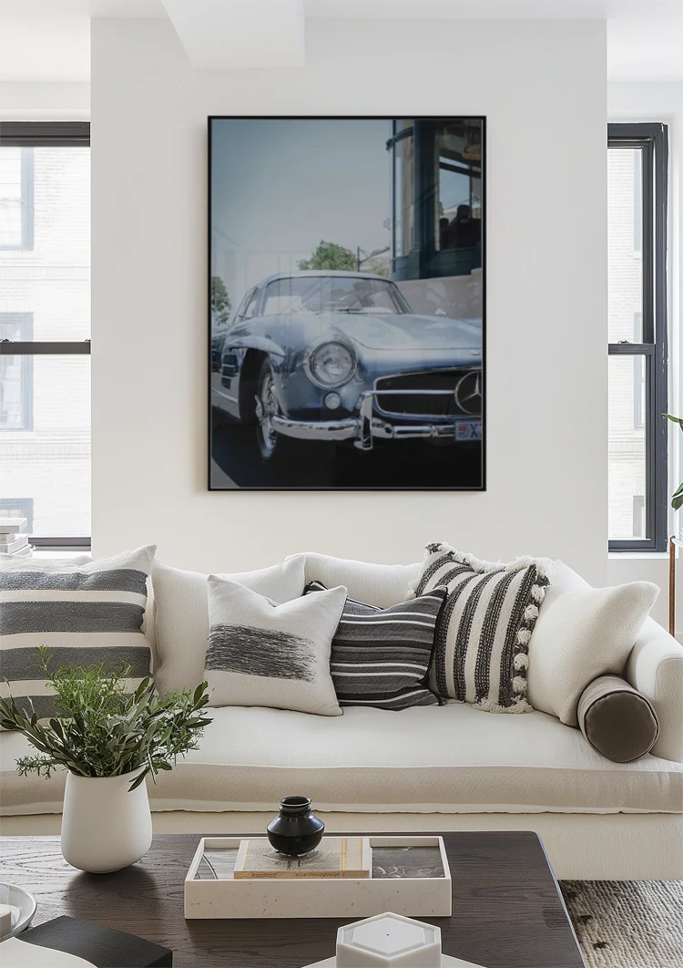 Klassischer silberner Mercedes 300SL Oldtimer-Straßenmalerei