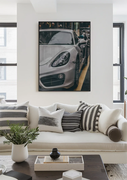 Nardo Grau Porsche 718 Stadtstraße Nahaufnahme Gemälde