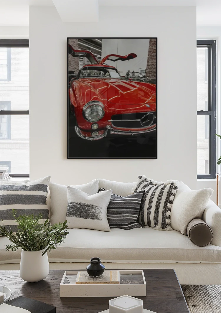 Red Mercedes 300SL Gullwing Doors Open Classic Car Painting