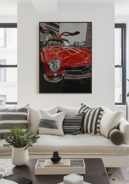 Red Mercedes 300SL Gullwing Doors Open Classic Car Painting