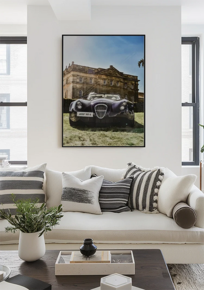 Lila Oldtimer MF4 Sportwagen Landhaus Herrenhaus Blauer Himmel Gemälde