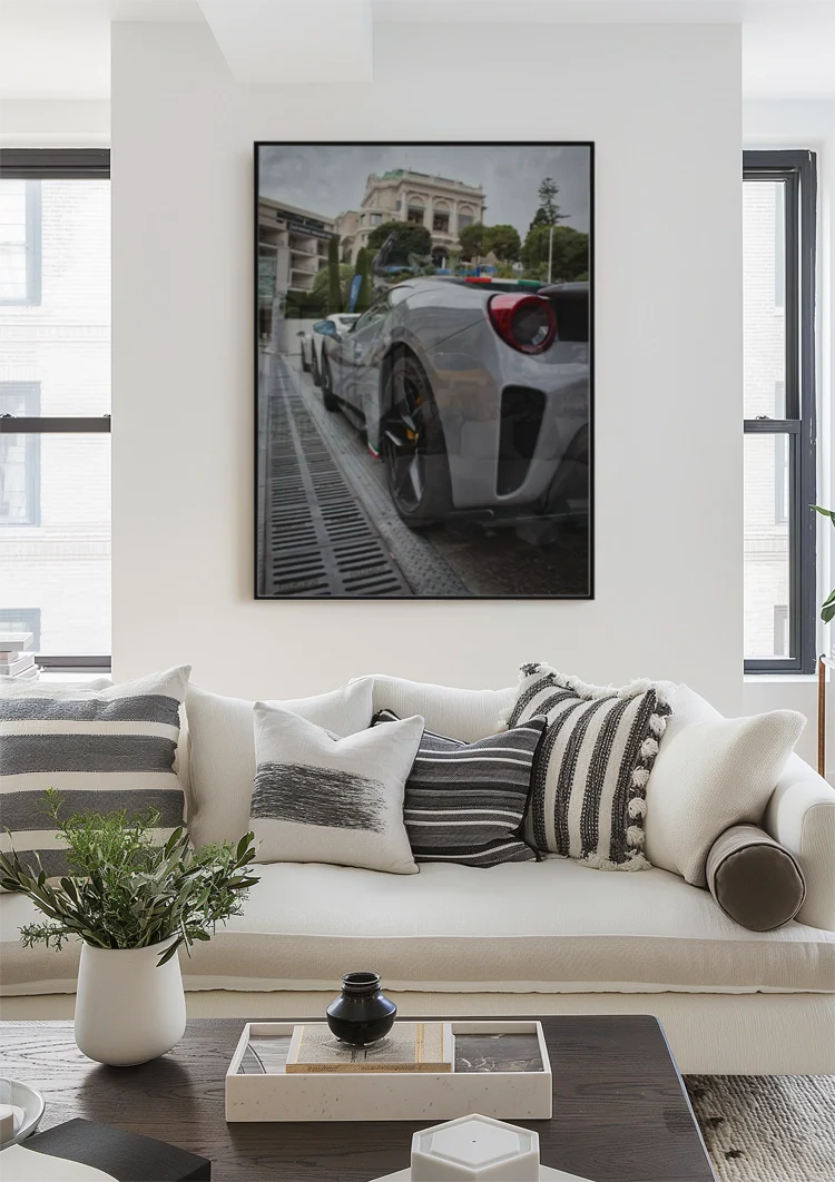 Ferrari 488 Pista Silver-grey Wet Street European Architecture Street Photography Painting
