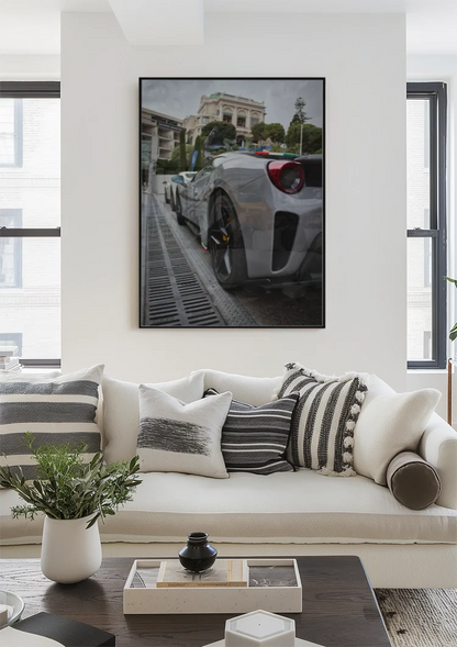 Ferrari 488 Pista Silver-grey Wet Street European Architecture Street Photography Painting
