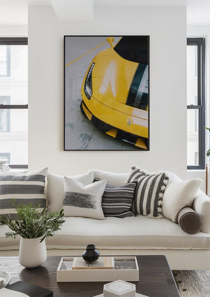 Gelber Ferrari 488 Pista Draufsicht Rennwagen Gemälde