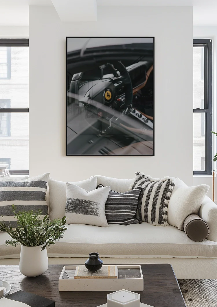 Ferrari Cockpit Interieur Lenkrad Leder Sportwagen Gemälde