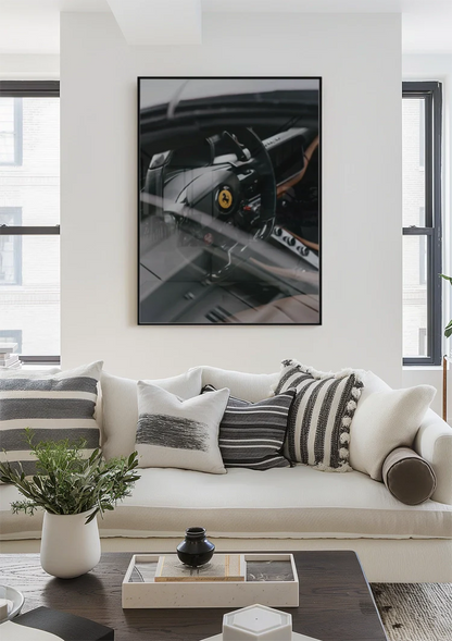 Ferrari Cockpit Interieur Lenkrad Leder Sportwagen Gemälde