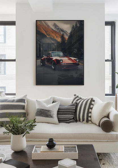 Rode Porsche 911 Turbo Berglandschap Herfsttinten Schilderij