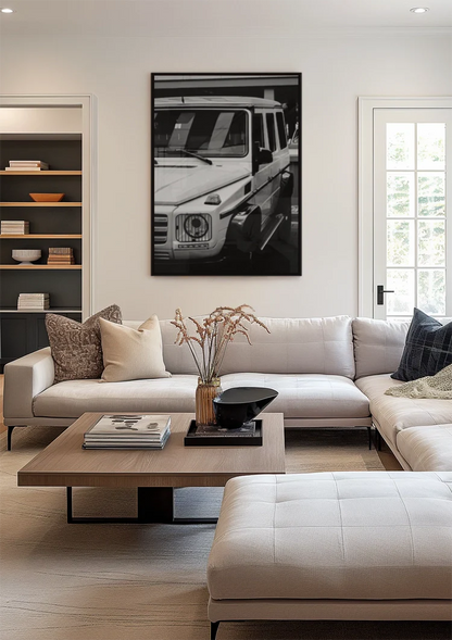 White Mercedes G Class Black and White Close Up Front Painting