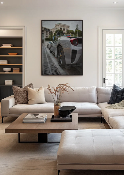 Ferrari 488 Pista Silver-grey Wet Street European Architecture Street Photography Painting