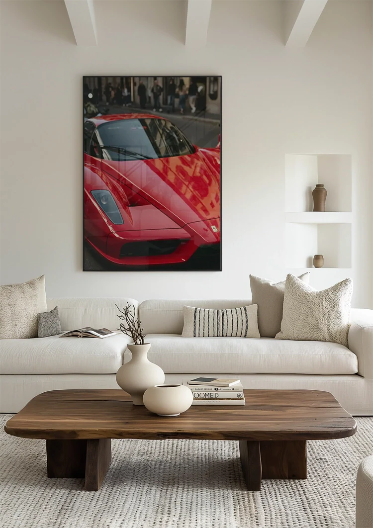 Roter Ferrari Enzo Nahaufnahme Stadtstraße Supersportwagen Gemälde