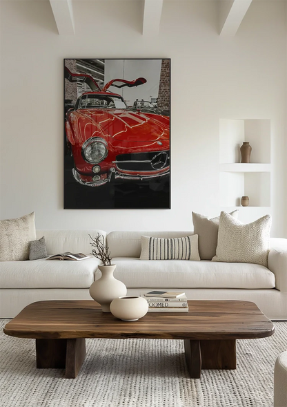 Red Mercedes 300SL Gullwing Doors Open Classic Car Painting