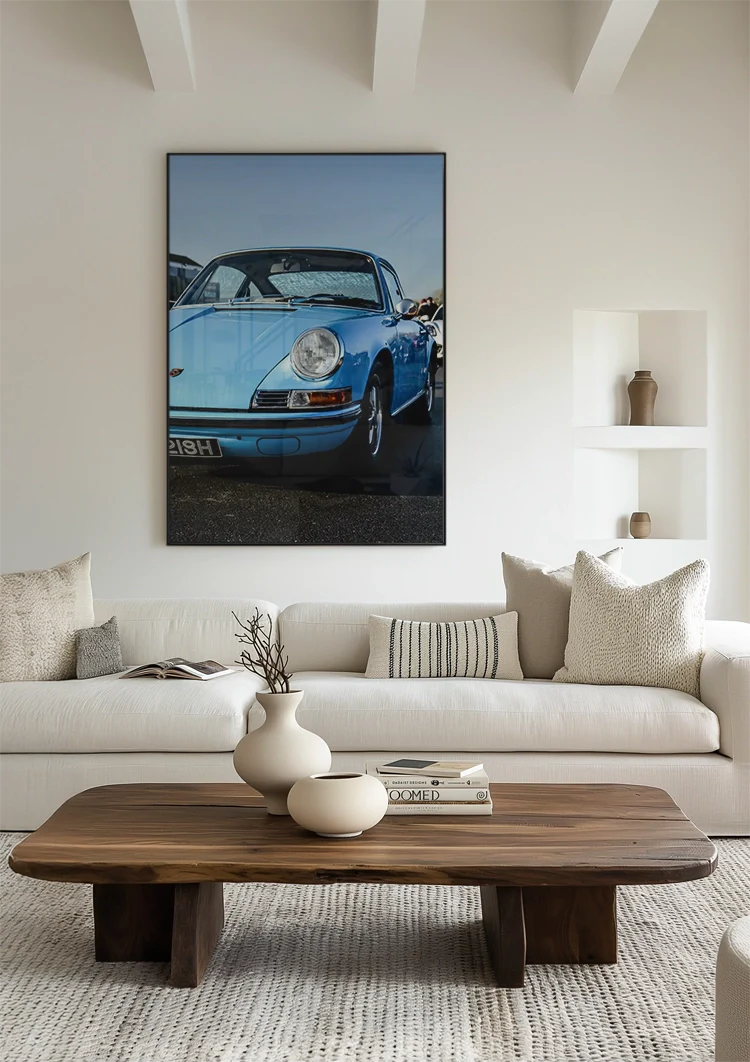 Vintage Hellblauer Porsche 911 Klassisch Sonnenschein Blauer Himmel Gemälde