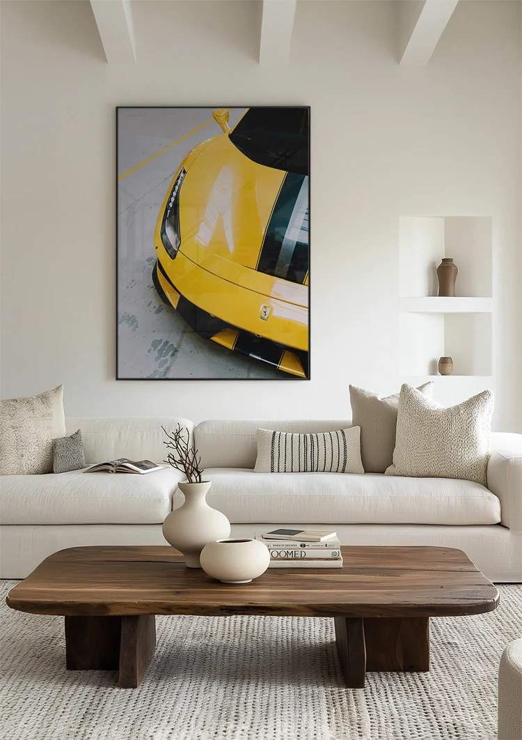 Gelber Ferrari 488 Pista Draufsicht Rennwagen Gemälde