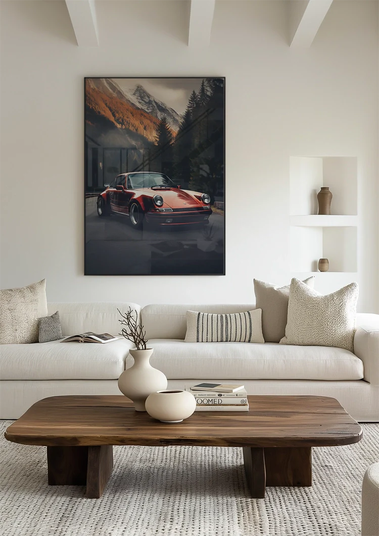 Rode Porsche 911 Turbo Berglandschap Herfsttinten Schilderij