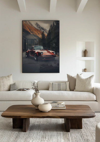 Rode Porsche 911 Turbo Berglandschap Herfsttinten Schilderij