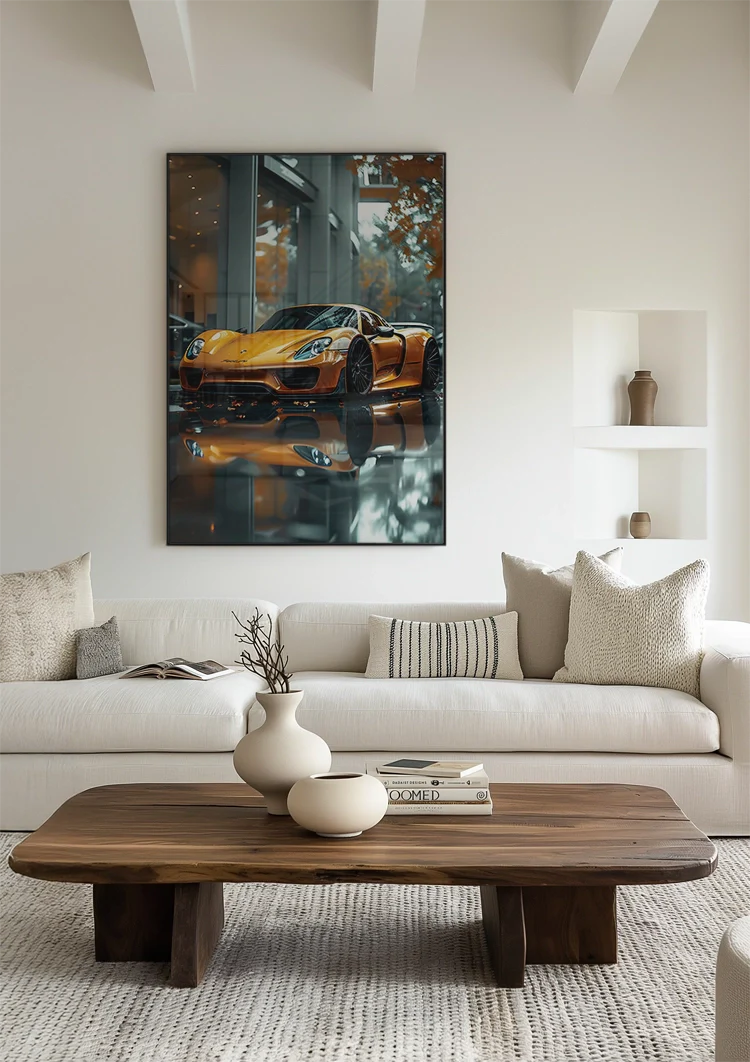 Orange Porsche 918 Spyder Showroom Glossy Floor Painting