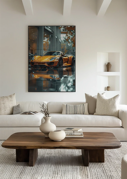 Orange Porsche 918 Spyder Showroom Glossy Floor Painting