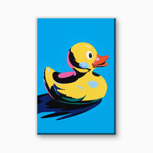 Badeend pop art canvas schilderij in geel en turquoise