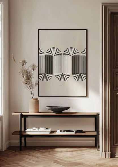 Schwarze Wellenlinien Monochromes Geometrisches Minimalistisches Gemälde