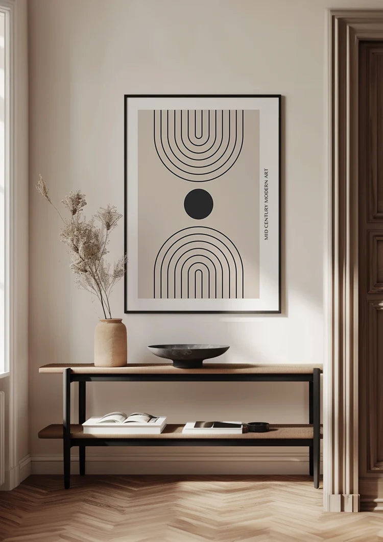 Modernes symmetrisches Bogen-Schwarzpunkt-geometrisches abstraktes Gemälde