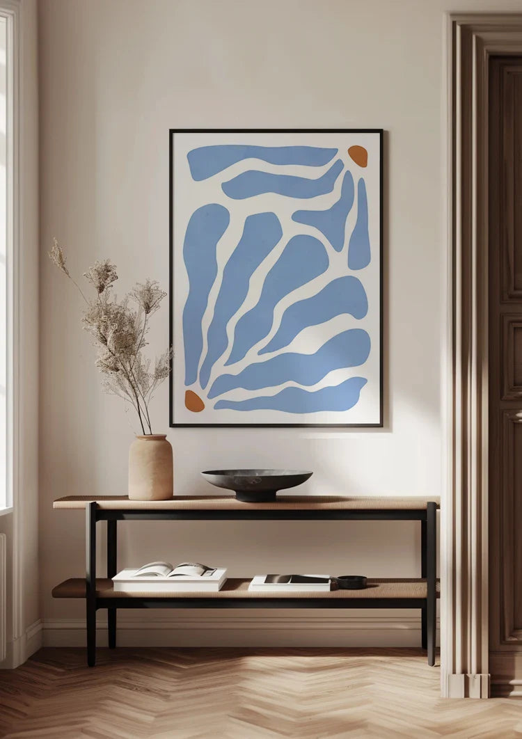 Blue Abstract Organic Shapes White Background Minimalist Painting