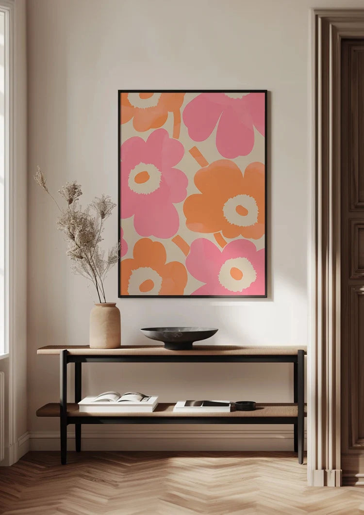 Grote Roze Oranje Bloemen Abstract Modern Bloemenschilderij