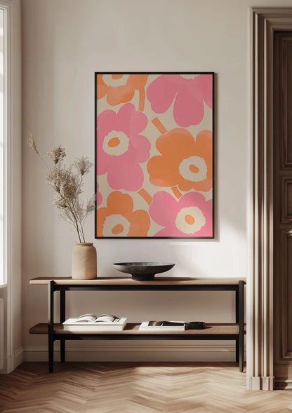Grote Roze Oranje Bloemen Abstract Modern Bloemenschilderij