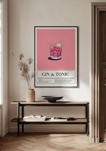 Gin und Tonic Cocktail Illustration Rosa Hintergrund Rezept Malerei