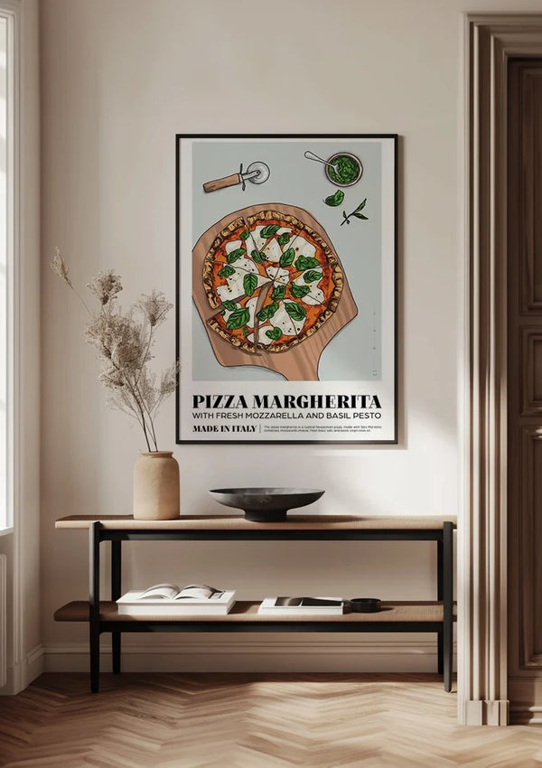 Neapolitanische Pizza Margherita Mozzarella Basilikum Illustration Gemälde
