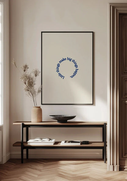 Kleinigkeiten inspirierendes Zitat Kreis Blau Beige Text Bild