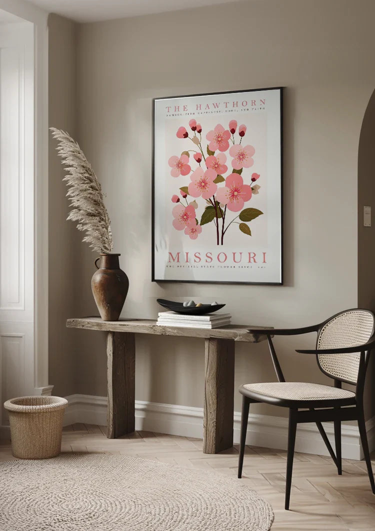 Hawthorn Botanische Poster Missouri Roze Bloesem Schilderij