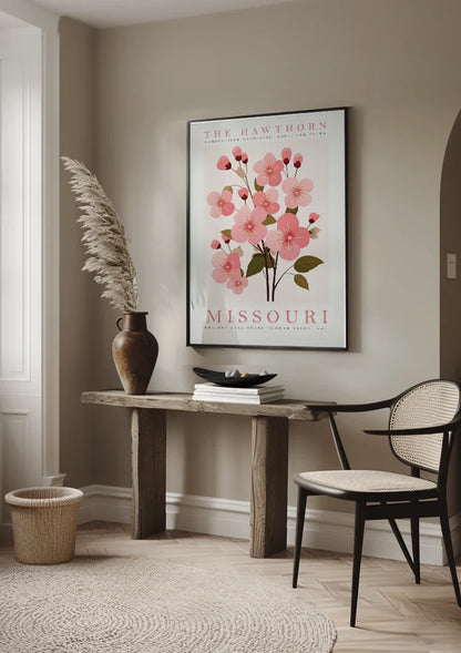 Hawthorn Botanische Poster Missouri Roze Bloesem Schilderij