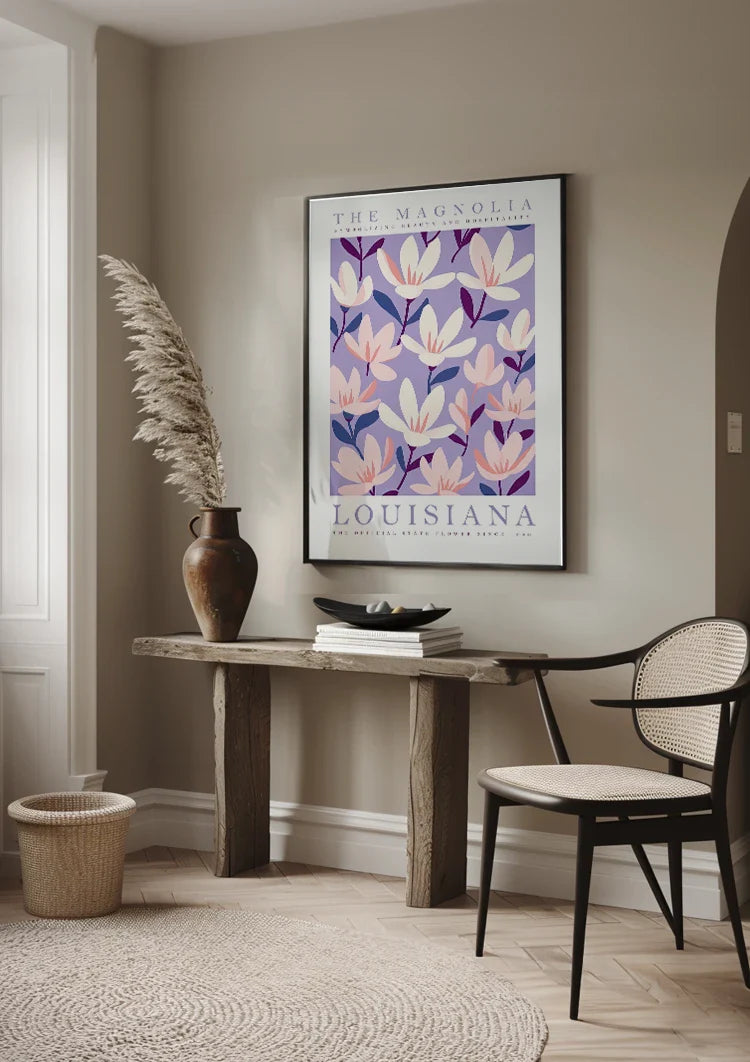 Louisiana Magnolia Botanical Purple Flowers Poster Painting