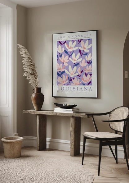 Louisiana Magnolia Botanical Purple Flowers Poster Painting