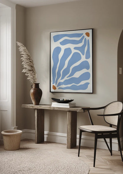 Blue Abstract Organic Shapes White Background Minimalist Painting