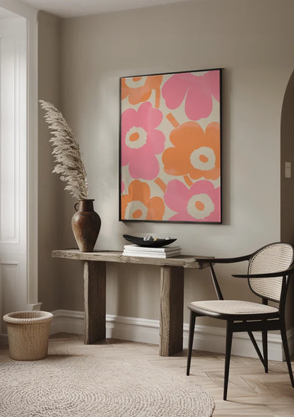 Grote Roze Oranje Bloemen Abstract Modern Bloemenschilderij