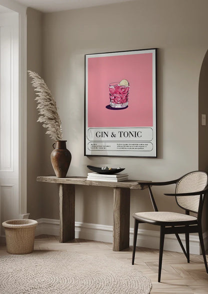 Gin und Tonic Cocktail Illustration Rosa Hintergrund Rezept Malerei